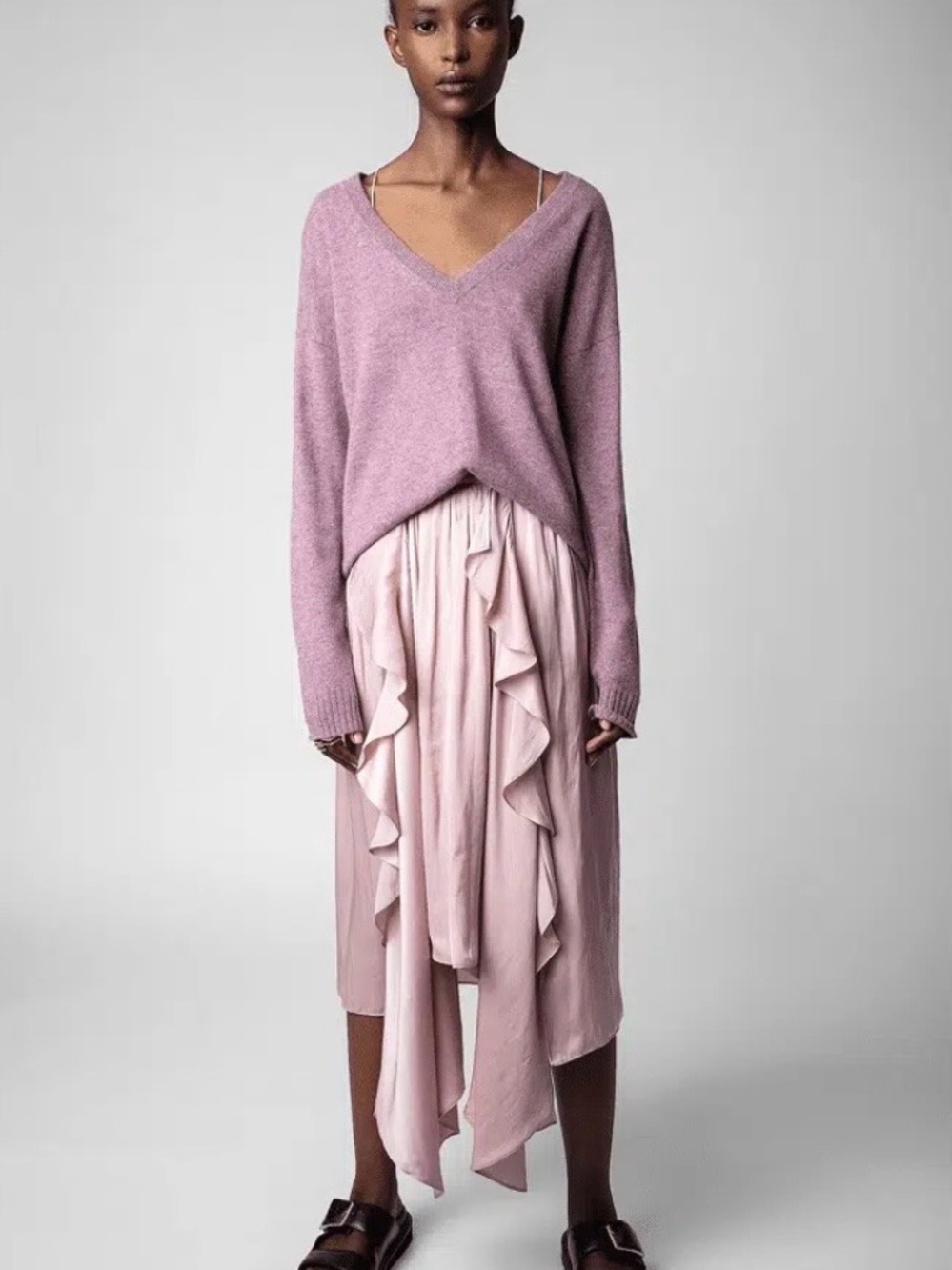 Zadig & Voltaire Dusty Pink Asymmetrical Ruffle Midi Skirt